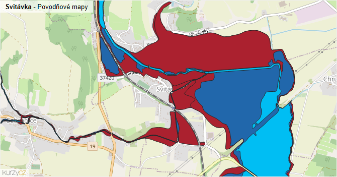 Svitávka - záplavové mapy stoleté vody
