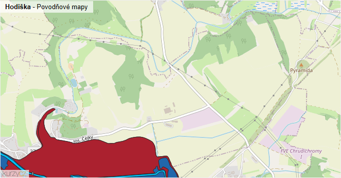 Hodiška - záplavové mapy stoleté vody
