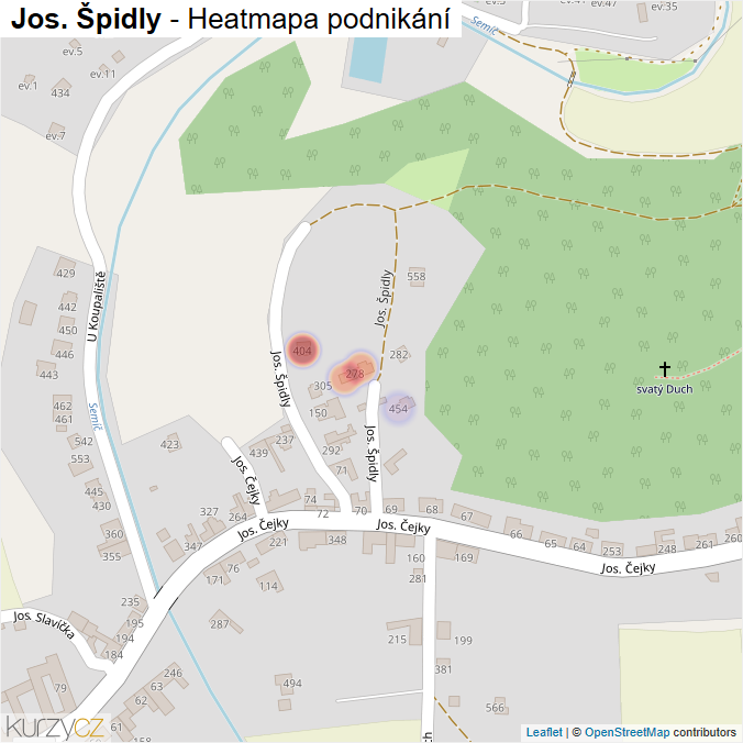 Mapa Jos. Špidly - Firmy v ulici.