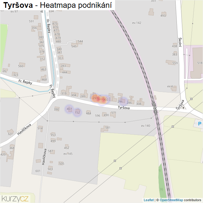 Mapa Tyršova - Firmy v ulici.