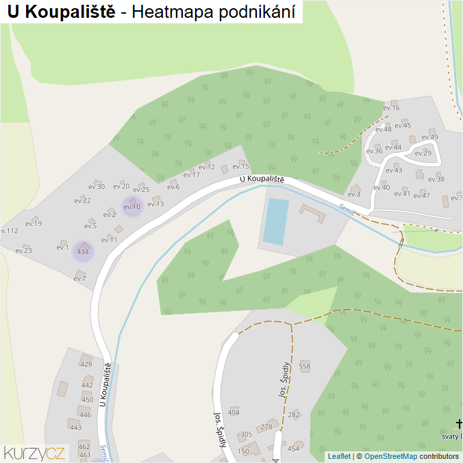 Mapa U Koupaliště - Firmy v ulici.