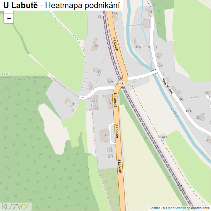 Mapa U Labutě - Firmy v ulici.