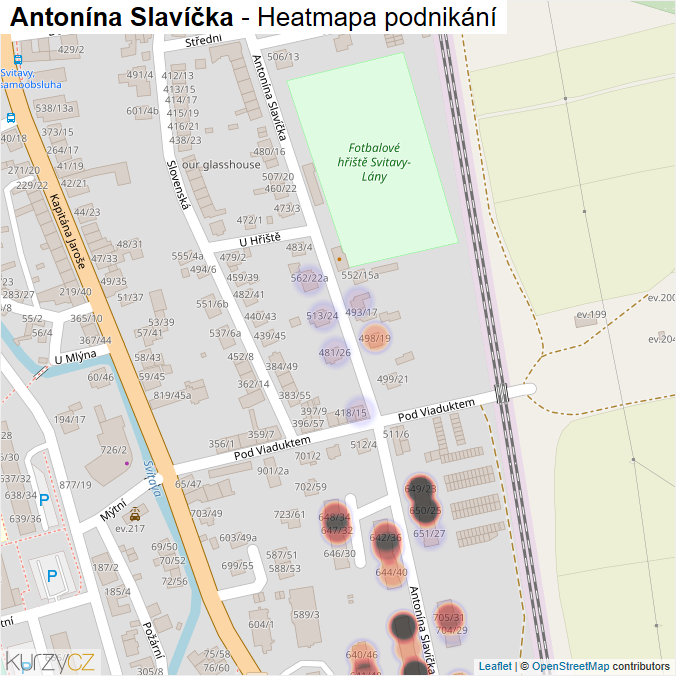 Mapa Antonína Slavíčka - Firmy v ulici.