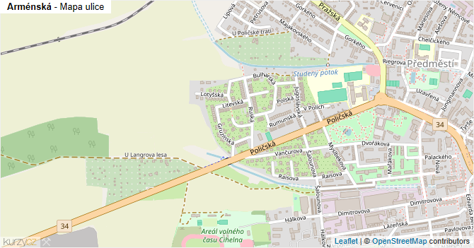 Arménská - mapa ulice