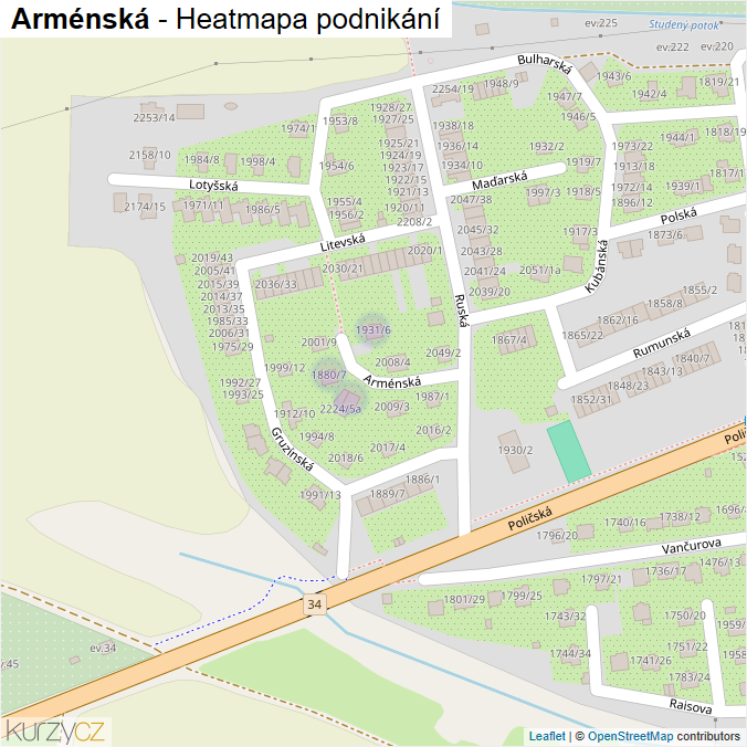 Mapa Arménská - Firmy v ulici.