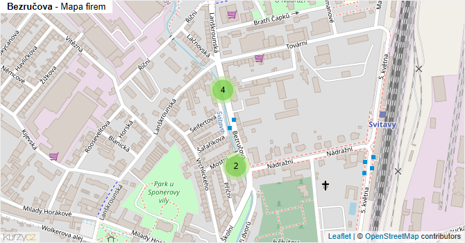 Bezručova - mapa firem