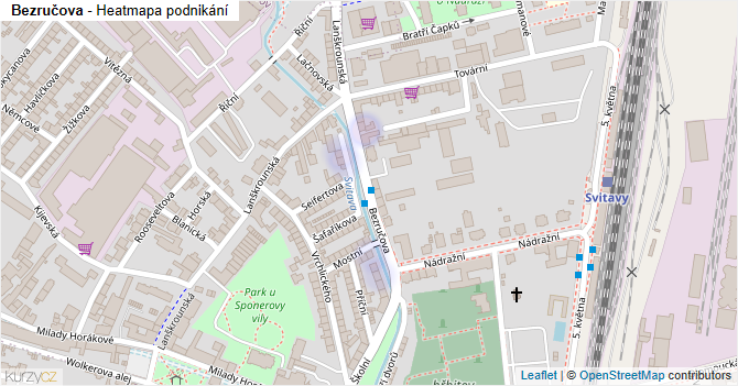 Bezručova - mapa podnikání