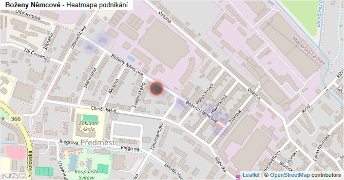 Boženy Němcové - mapa podnikání