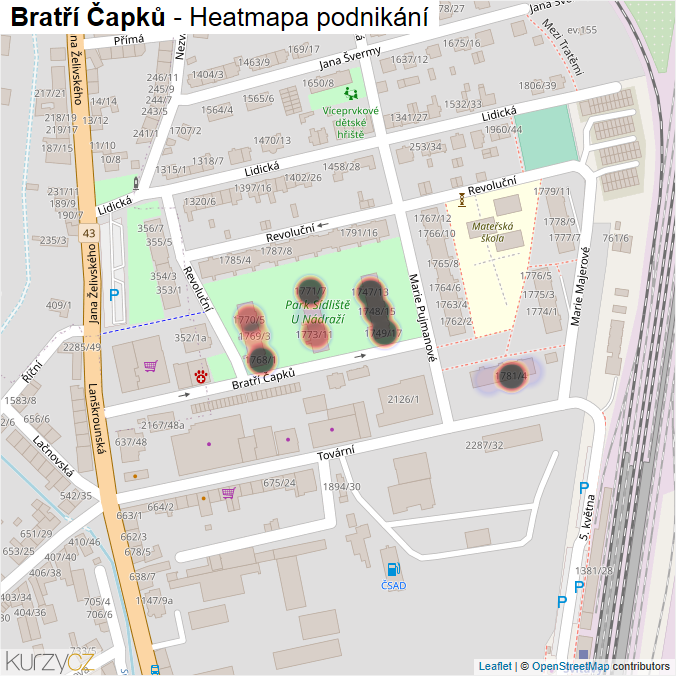 Mapa Bratří Čapků - Firmy v ulici.