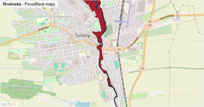 Brněnská - záplavové mapy stoleté vody