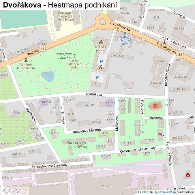 Mapa Dvořákova - Firmy v ulici.