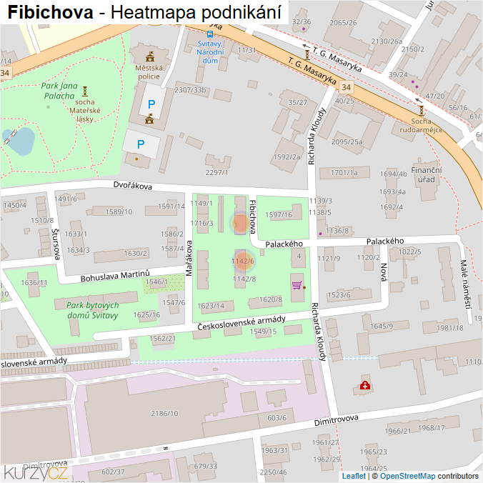 Mapa Fibichova - Firmy v ulici.