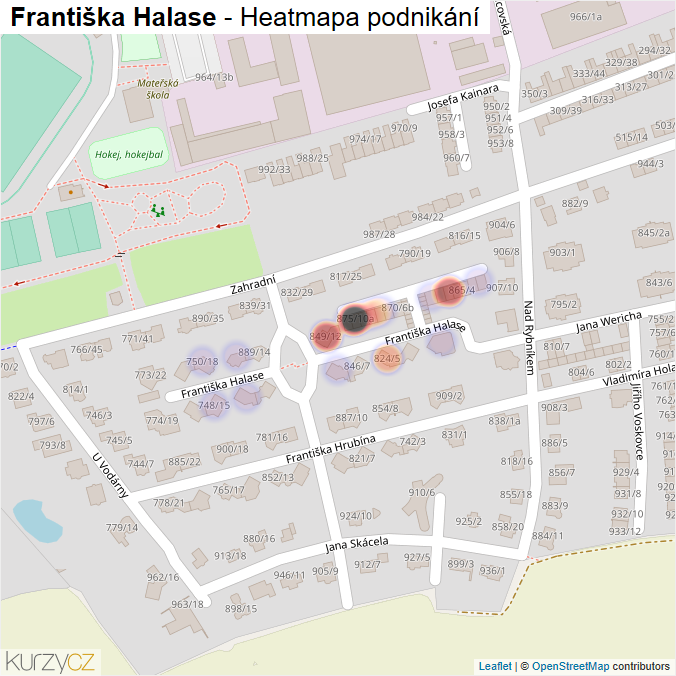 Mapa Františka Halase - Firmy v ulici.