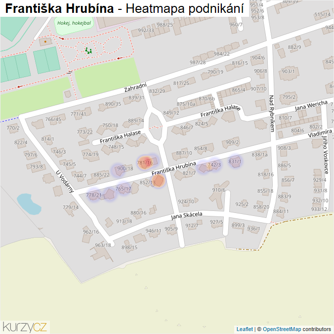 Mapa Františka Hrubína - Firmy v ulici.