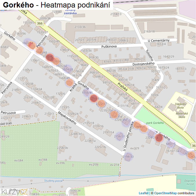 Mapa Gorkého - Firmy v ulici.