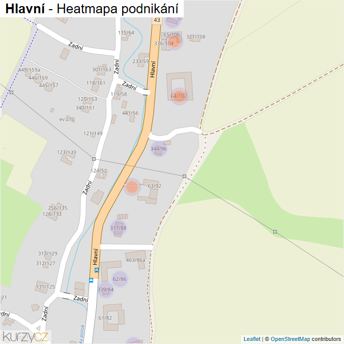 Mapa Hlavní - Firmy v ulici.