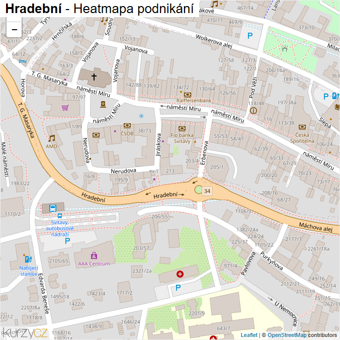 Mapa Hradební - Firmy v ulici.