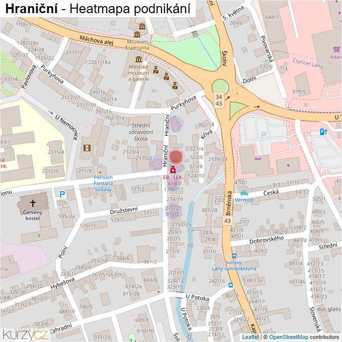 Mapa Hraniční - Firmy v ulici.