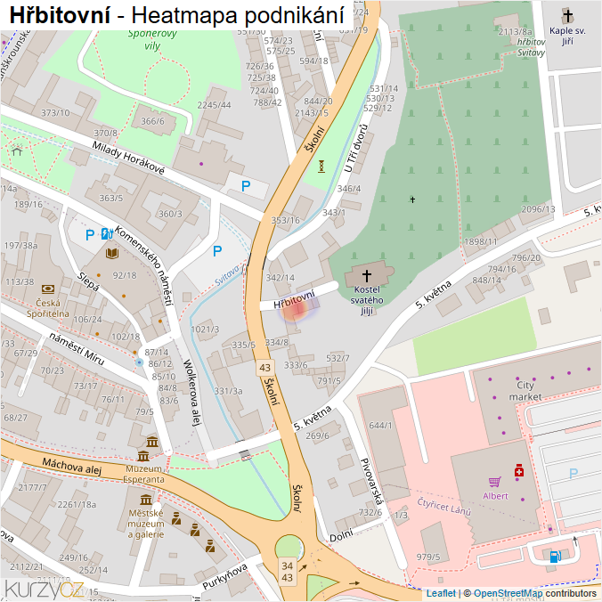 Mapa Hřbitovní - Firmy v ulici.
