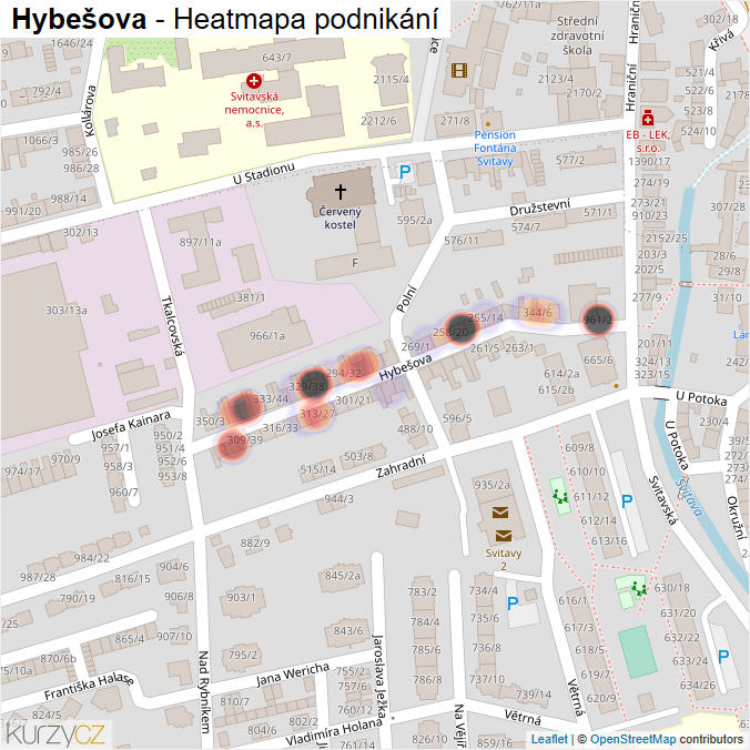 Mapa Hybešova - Firmy v ulici.