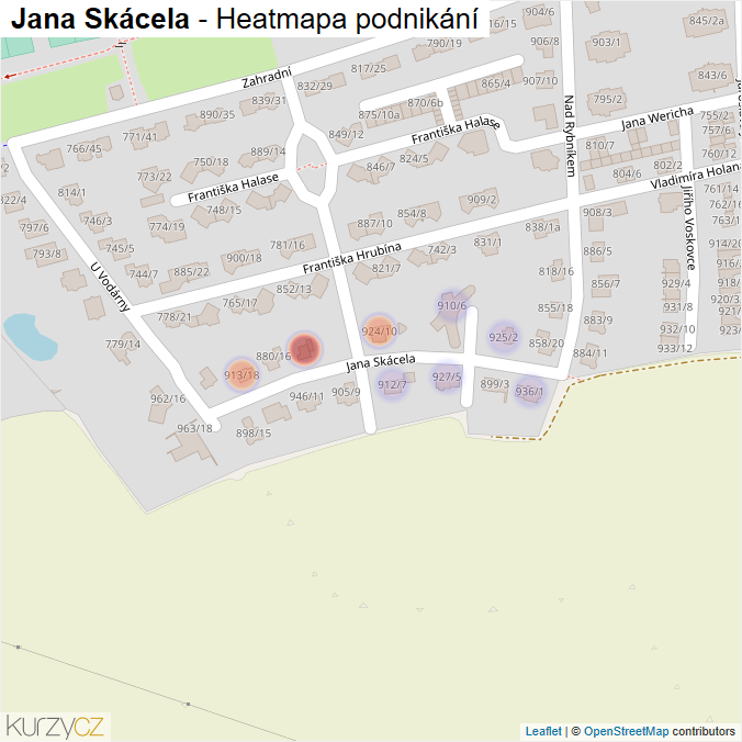 Mapa Jana Skácela - Firmy v ulici.