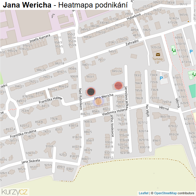 Mapa Jana Wericha - Firmy v ulici.