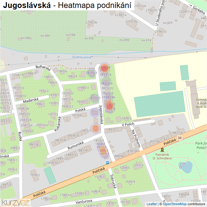 Mapa Jugoslávská - Firmy v ulici.