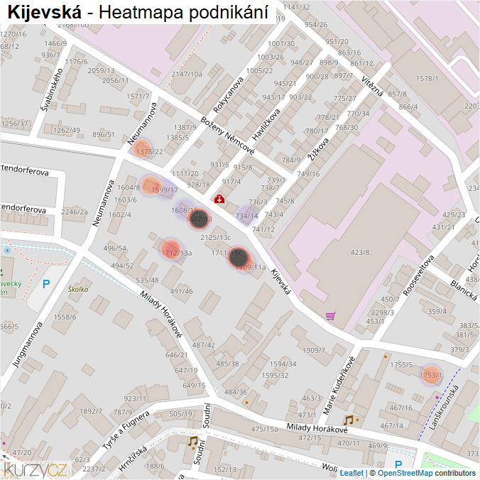 Mapa Kijevská - Firmy v ulici.