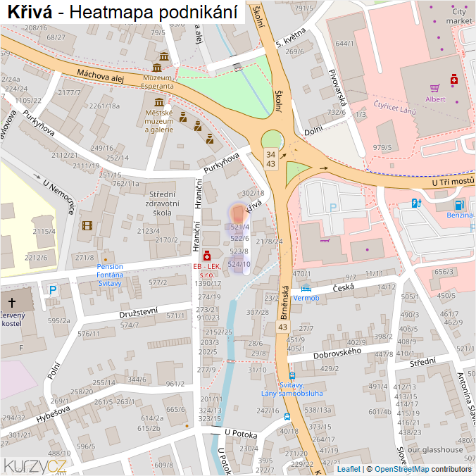 Mapa Křivá - Firmy v ulici.