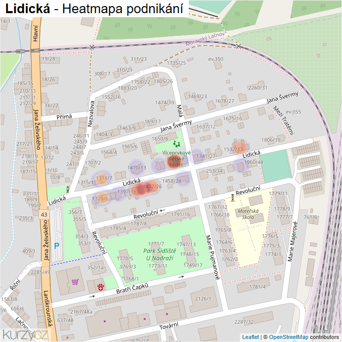 Mapa Lidická - Firmy v ulici.