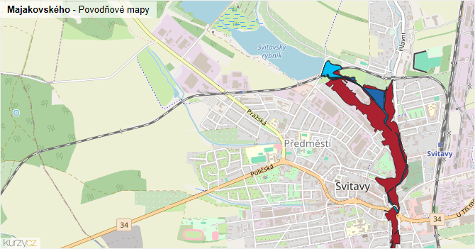 Majakovského - záplavové mapy stoleté vody