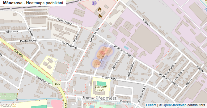 Mánesova - mapa podnikání