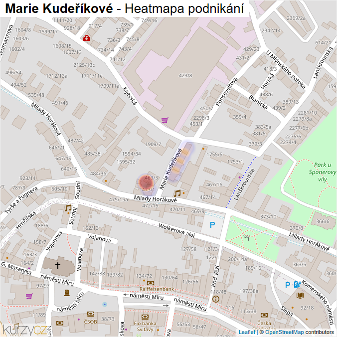 Mapa Marie Kudeříkové - Firmy v ulici.