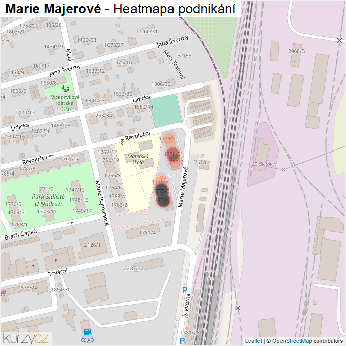 Mapa Marie Majerové - Firmy v ulici.