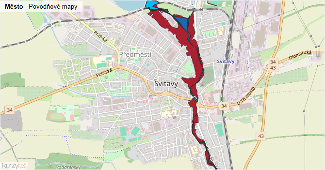 Město - záplavové mapy stoleté vody