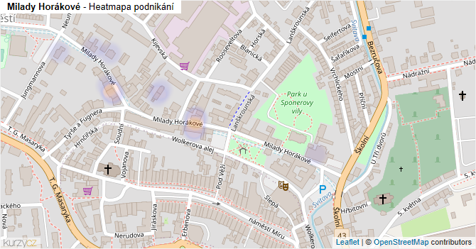Milady Horákové - mapa podnikání