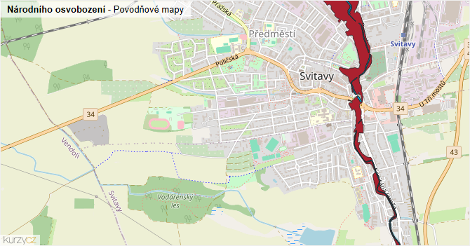 Národního osvobození - záplavové mapy stoleté vody