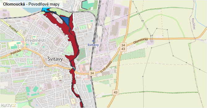 Olomoucká - záplavové mapy stoleté vody