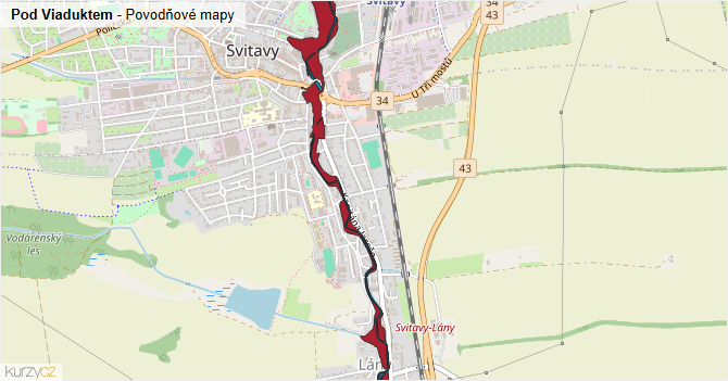 Pod Viaduktem - záplavové mapy stoleté vody