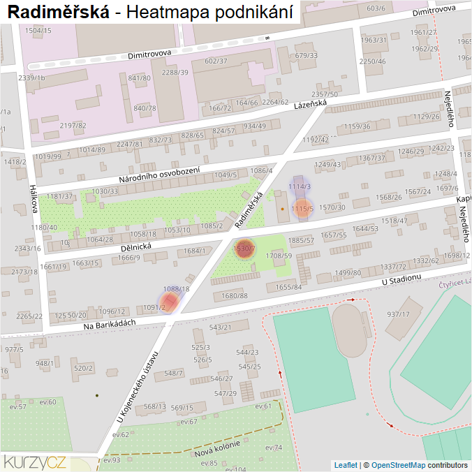 Mapa Radiměřská - Firmy v ulici.
