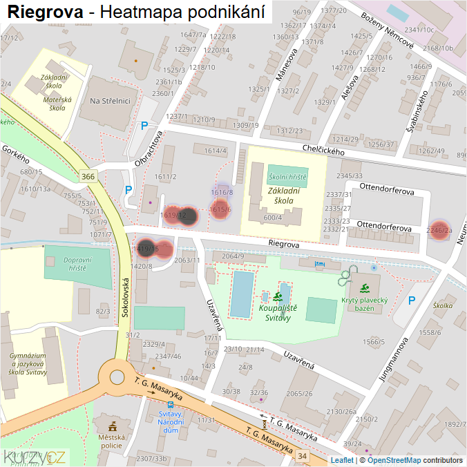 Mapa Riegrova - Firmy v ulici.