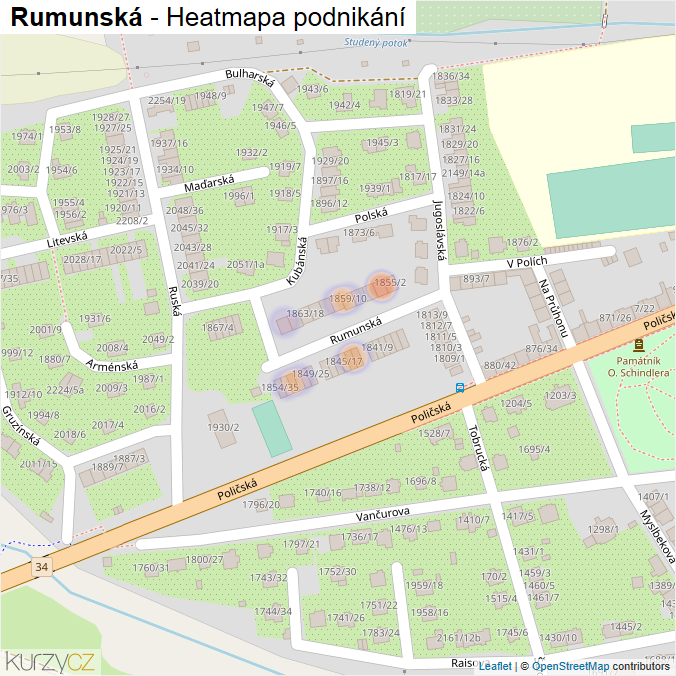 Mapa Rumunská - Firmy v ulici.