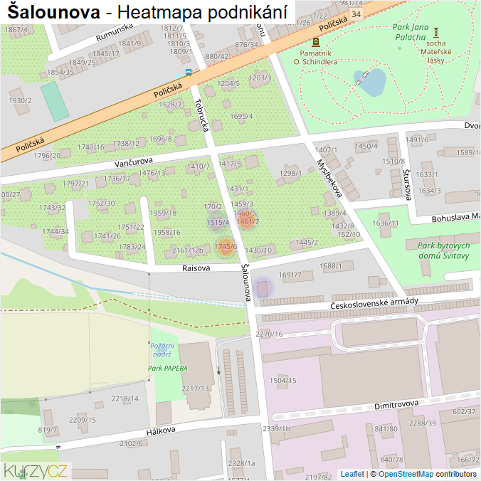 Mapa Šalounova - Firmy v ulici.