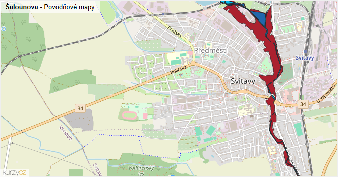 Šalounova - záplavové mapy stoleté vody