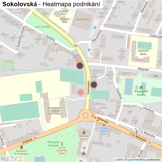 Mapa Sokolovská - Firmy v ulici.