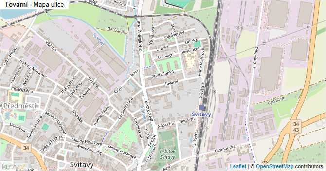 Tovární - mapa ulice