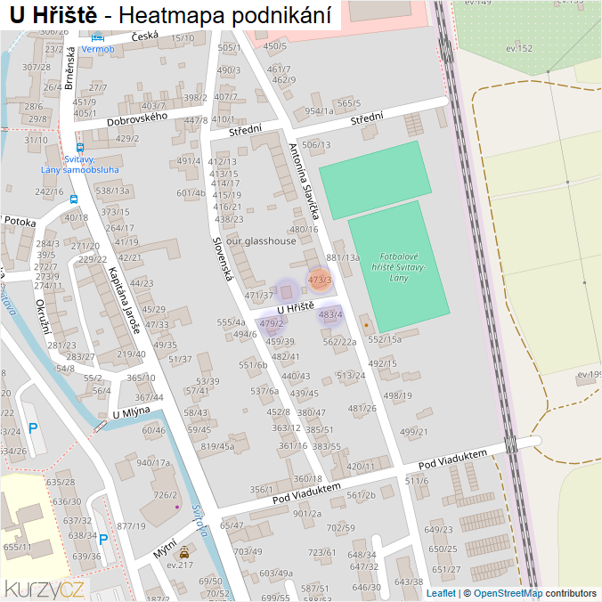 Mapa U Hřiště - Firmy v ulici.