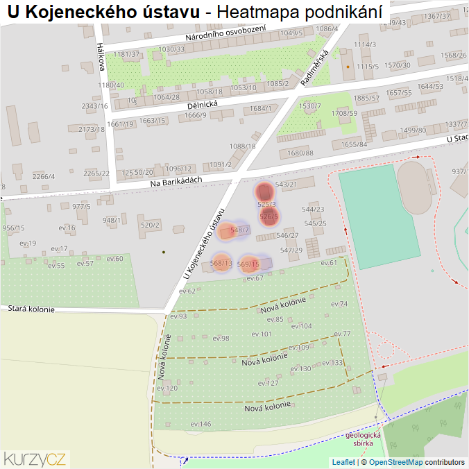 Mapa U Kojeneckého ústavu - Firmy v ulici.