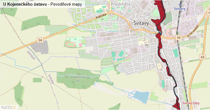 U Kojeneckého ústavu - záplavové mapy stoleté vody