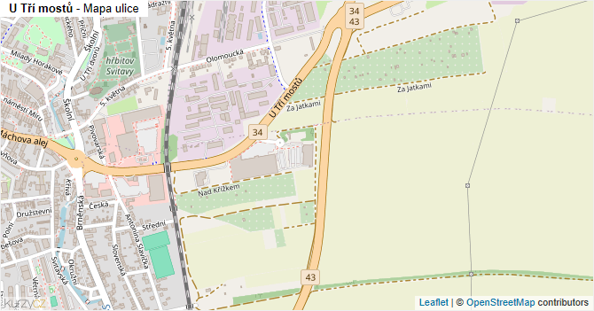 U Tří mostů - mapa ulice